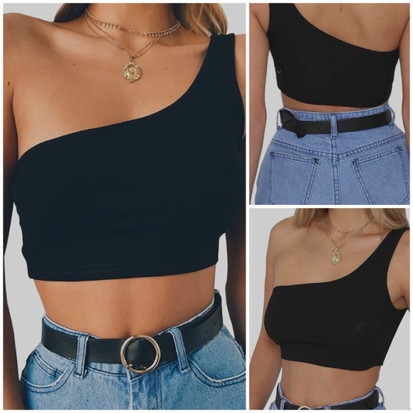 Minclouse Tops - NWOT Minclouse Women's One Shoulder Sleeveless Crop Tops Summer Tank Tees